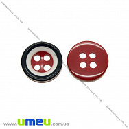 Гудзик пластиковий Круглий Смугастий, 11,5 мм, Чорно-червоний, 1 шт (PUG-021416)