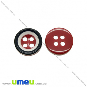 Пуговица пластиковая Круглая полосатая, 11,5 мм, Черно-красная, 1 шт (PUG-021416)