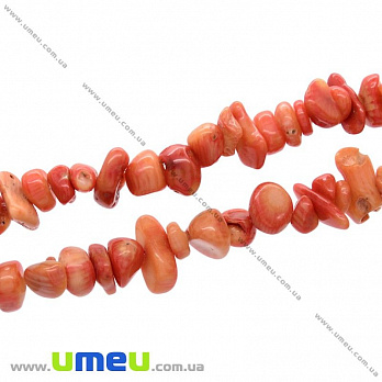 Скол (крошка) натуральный камень Коралл оранжевый, 5-8 мм, 1 нить, (80-82 см) (BUS-021678)