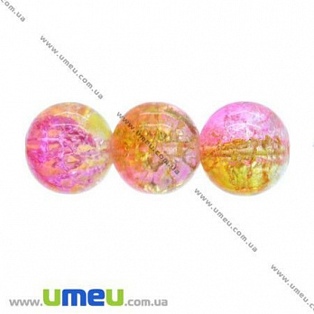 Бусина стеклянная Битое стекло, 8 мм, Желто-розовая, Круглая, 1 шт (BUS-007148)