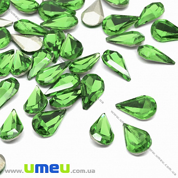 Риволи стеклянный, Капля граненая, 10х6 мм, Зеленый, 1 шт (KAB-034025)