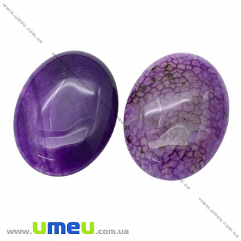 Кабошон нат. камень Агат Кракле фиолетовый, Овал, 40х30 мм, 1 шт (KAB-012668)