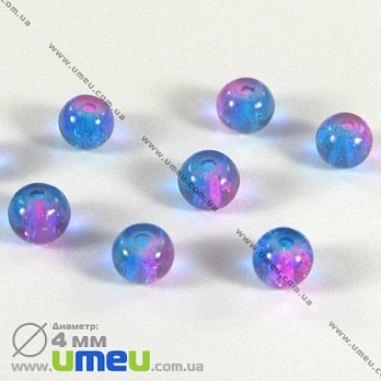 Бусина стеклянная Битое стекло, 4 мм, Розово-голубая, Круглая, 50 шт (BUS-002862)