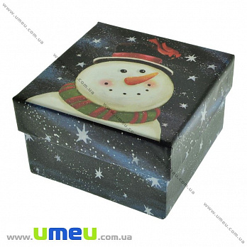 Подарочная коробочка Квадратная новогодняя, 9х9х5,5 см, Синяя, 1 шт (UPK-023086)