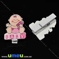 Декоративна прищіпка Baby, 36х27 мм, Рожева, 1 шт (DIF-033347)