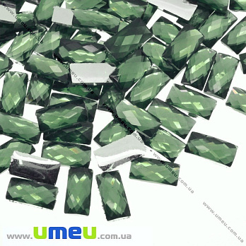Кабошон пластиковый, Прямоугольный граненый, 10х5 мм, Зеленый, 1 шт (KAB-012309)