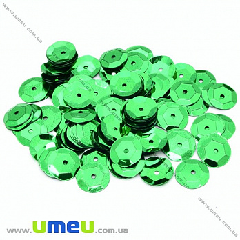 Пайетки Китай круглые граненые, 10 мм, Зеленые, 5 г (PAI-031979)