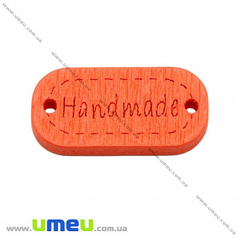 Бирка деревянная «Hand made», 24х12 мм, Оранжевая, 1 шт (PUG-013053)