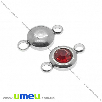 Коннектор из нерж. стали со стразом, Красный, 12х6,5 мм, Темное серебро, 1 шт (STL-036788)