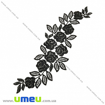 Кружевная вставка Розы, 26х7 см, Черная, 1 шт (LEN-025011)
