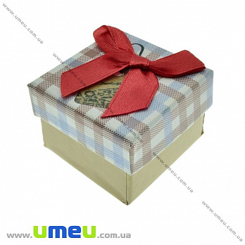 Подарочная коробочка Квадратная в клетку под кольцо, 4,5х4,5х3,5 см, Бело-голубая, 1 шт (UPK-023066)
