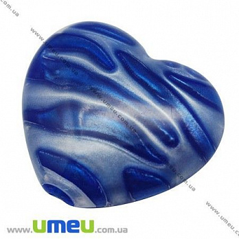 [Архив] Бусина пластиковая Сердце Зебра, 23х27х9 мм, Синяя, 1 шт (BUS-008804)
