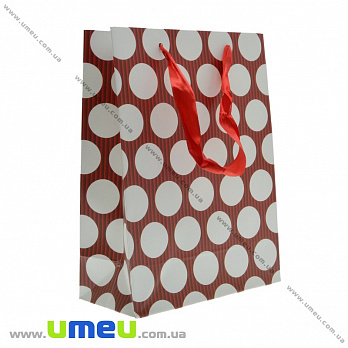 Подарочный пакет В горошек, 24х18х9 см, Красный, 1 шт (UPK-023620)