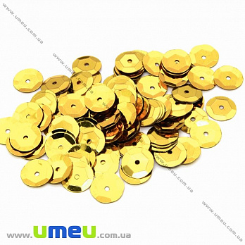Пайетки Китай круглые граненые, 10 мм, Золотистые, 5 г (PAI-031970)