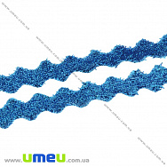 Стрічка оксамитова з люрексом зиґзаґ, 10 мм, Синя, 1 м (LEN-035835)