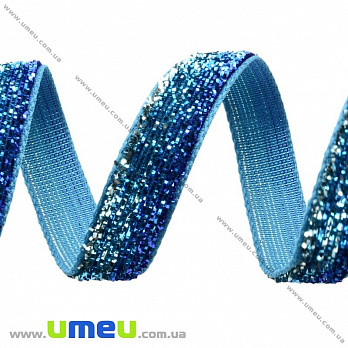 Лента бархатная с люрексом, 10 мм, Синяя, 1 м (LEN-027255)