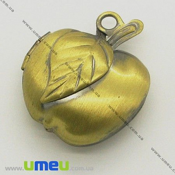 [Архив] Медальон Яблоко, Античная бронза, 26х23 мм, 1 шт (POD-005131)