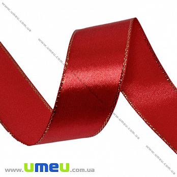 Атласная лента с люрексом, 25 мм, Красная, 1 м (LEN-016717)