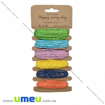 Бумажный шнур с люрексом, 1,5 мм, 6 цветов, 1 набор (LEN-020903)