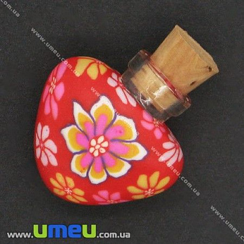 Стеклянная баночка с полимерной глиной Сердце, Красная, 24х22 мм, 1 шт (DIF-006777)