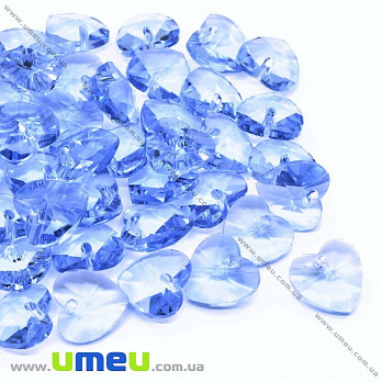 Подвеска стеклянная Сердце, 10х10 мм, Голубая, 1 шт (POD-028815)