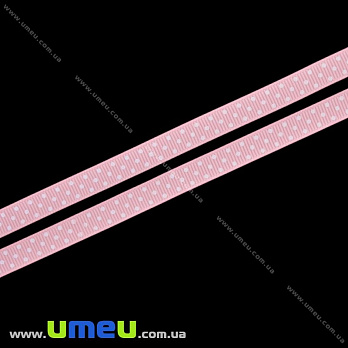 Репсовая лента в горошек, 10 мм, Розовая, 1 м (LEN-016647)
