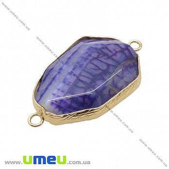 Коннектор из натурального камня Агат Вены Дракона в оправе, Фиолетовый, 39х22 мм, 1 шт (POD-036932)
