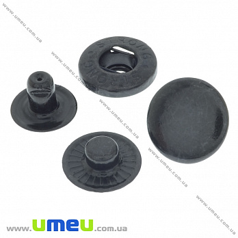 Кнопка альфа (пробивная) металлическая, Черная, 15 мм, 1 шт (SEW-034406)