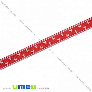 Репсовая лента с рисунком Якоря, 15 мм, Красная, 1 м (LEN-016597)