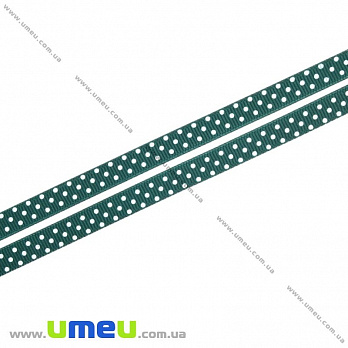 Репсовая лента в горошек, 10 мм, Зеленая темная, 1 м (LEN-016660)