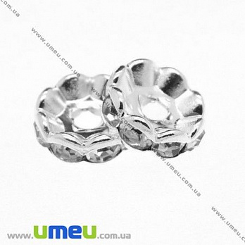 Разделитель 10 мм, Серебро, Стразы стеклянные белые, 1 шт (OBN-008042)