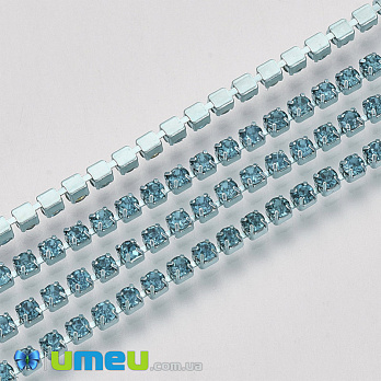 Стразовая цепь SS6 - 2,0 мм, Голубая, Стразы стеклянные голубые, 1 м (ZEP-040480)