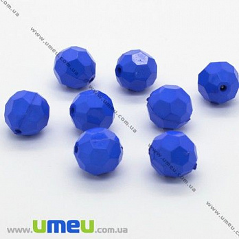 Бусина пластиковая Круглая граненая, 16 мм, Синяя, 1 шт (BUS-004622)