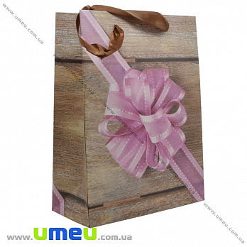 Подарочный пакет Бант, 24х18х9 см, Розовый, 1 шт (UPK-023615)