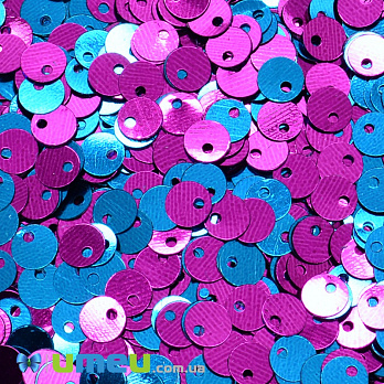 Пайетки Индия круглые плоские (смещённое отверстие), 5 мм, Розово-голубые, 5 г (PAI-037441)