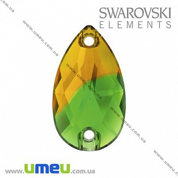 Пришивной элемент Swarovski 3230 Green/Topaz, 18х10 мм, Капля, 1 шт (KAB-005525)