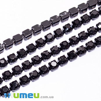 Стразовая цепь SS12 (2,8 мм), Черная, Стразы стеклянные черные, 1 м (ZEP-049290)