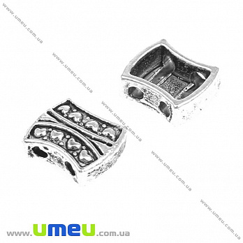 Разделитель металлический на 2 отверстий, Античное серебро, 8х7 мм, 1 шт (KON-016876)
