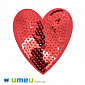 Термоаплікація з паєтками Серце, 6,5х6 см, Червона, 1 шт (APL-038283)