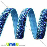 Лента бархатная с люрексом, 10 мм, Синяя, 1 м (LEN-035795)