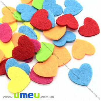 Фетровые фигурки Сердечки, 2х2 см, Разноцветные, 1 набор (UPK-023861)