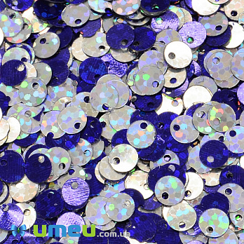 Пайетки Индия круглые плоские (смещённое отверстие), 5 мм, Серебристо-синие, 5 г (PAI-037438)