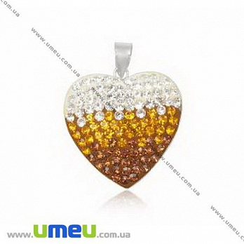 Подвеска из Серебра 925 с кристаллами Preciosa, Сердце коричневое, 24х24 мм, 1 шт (POD-005018)