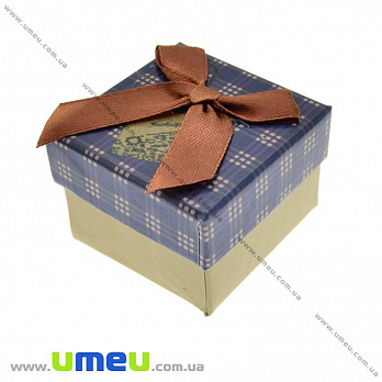 Подарочная коробочка Квадратная в клетку под кольцо, 4,5х4,5х3,5 см, Синяя, 1 шт (UPK-023069)