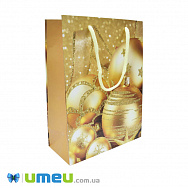 Подарунковий пакет Новорічний, 24х18х8, 5 см, Золотистий, 1 шт (UPK-023409)