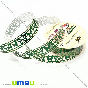 Декоративный скотч кружевной, Зеленый, Бабочки, 15 мм, 1 катушка (1 м) (DIF-026220)
