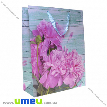 Подарочный пакет Цветы, 40х31х12 см, Голубой, 1 шт (UPK-035664)