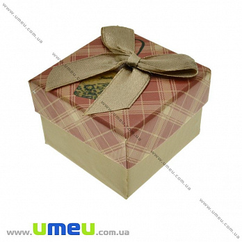 Подарочная коробочка Квадратная в клетку под кольцо, 4,5х4,5х3,5 см, Оранжевая, 1 шт (UPK-023065)