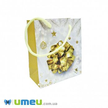 Подарочный пакет Новогодний, 14х12х6 см, Золотистый, 1 шт (UPK-047835)