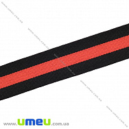 Репсовая лента (двухстор.), 25 мм, Красно-черная, 1 м (LEN-029780)